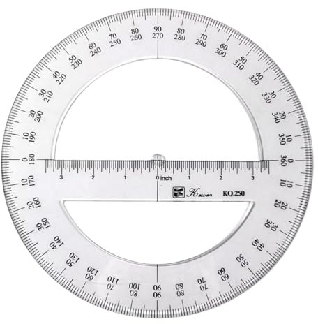 Regla de transportador redondo de 25 cm, 360 grados, ángulo medio completo, herramienta de medición de matemáticas, suministros escolares