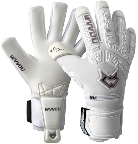 WVVOU Soccer Goalie Gloves for Adults and Youth, High Performance Goalkeeper Gloves with 5 Detachable Finger Saves, Soccer Gloves with 4mm Sticky Latex Palm (White, 6)