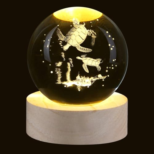 Sahoottie 60mm 3D Turtle Crystal Ball Turtle Glass Paperweight Figurines Turtle Gifts for Men,Women Turtles Desk Accessories Crystal Turtles Ornaments for Home Decor