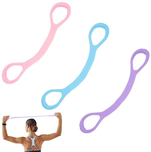 Fascia di resistenza, 3 fasce di resistenza con manici, corda da yoga a 8 forme, estensore per allenamento muscolare, per esercizi finti, ginnastica, yoga, pilates, schiena aperta e spalle