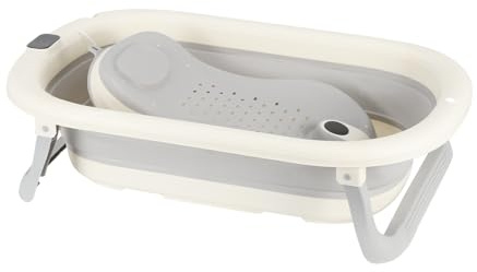 Baignoire Bébé Pliable pour Bébé avec Thermomètre Digital, Support de Douche et Siège, Pour Nouveau-Né (Gris,Transat,71x43x18.5 cm)