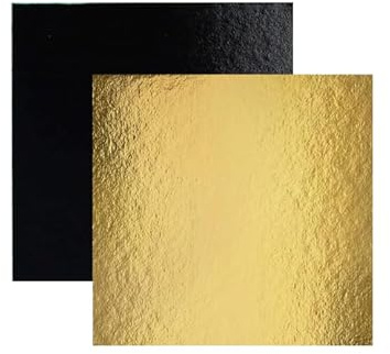 Lot de 10 Supports à Gâteaux - 20 x 20 cm Carré - Carton Réversible Doré & Noir - Ustensile Pâtisserie Boulangerie - Cake Board - Semelles à Gâteaux, Presentoir