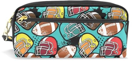 Mnsruu PU Leather Pencil Case American Football Balls Helmet Pen Pouch Makeup Cosmetic Bag