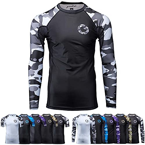 Guld BJJ Jiu Jitsu Rashguard - Camo Rash Guard kompressionströja för No-Gi, MMA (långärmad och kortärmad tillgänglig), Svart (långärmad), XL