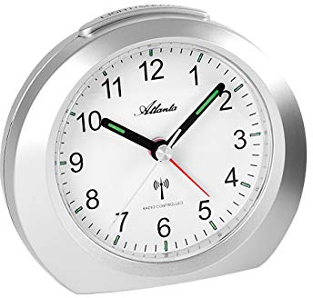 Atlanta Réveil radio-piloté sans tic-tac avec lumière et aiguilles luminescentes Argenté 1856-19
