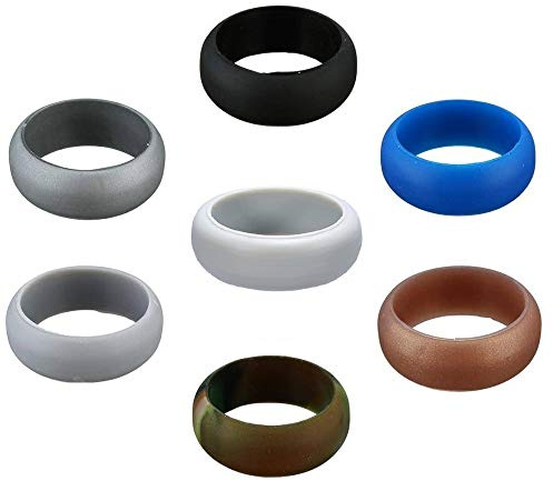 Boolavard Vigselring i silikon för män och kvinnor, prisvärd silikongummiring, 7-pack, 5-pack och singlar, vit, grå, silver, blå, 12 - 21.50mm, Silikon