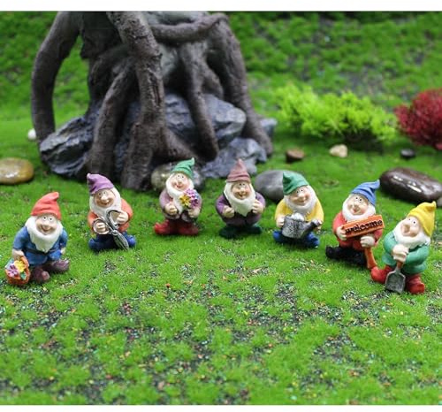 HONEYSHOW Fairy Garden Accessories, 7PCS Gnome Figurines-Mini Gnomes kit/Seven Dwarfs Statue for Fairy Garden/Flower Pot/Home Decoration.