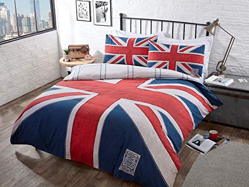 CnA Stores - Denim Blue Double Union Jack England Duvet Cover Reversible Bedding Set With Pillowcases
