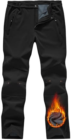 TBMPOY Men's Snow Ski Pants Waterproof Fleece Lined Insulated Softshell Winter Snowboard Hiking Zipper Bottom Leg Black 32