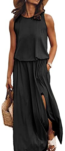 amropi Vestidos Mujer Casual Camiseta de Playa Verano Largos Vestido Sin Mangas