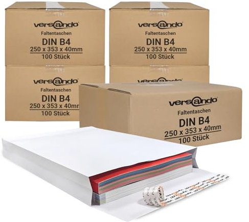 versando 500 bolsas plegables DIN B4 (250 x 353 x 40 mm), 4 cm, pliegue