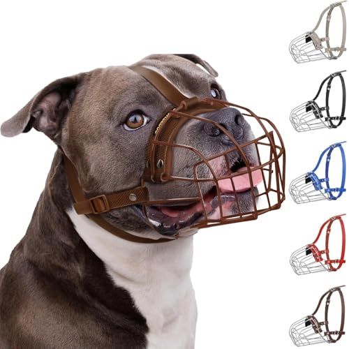 BRONZEDOG Pitbull hundmunkorg - andningsbar metallkorg för stora hundar som amstaff, med nylonremmar - mot bett, tuggning och skällande