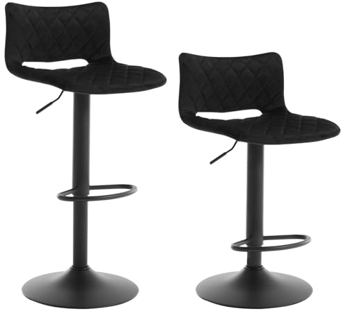 WOLTU 2er Set Barhocker, Barstühle höhenverstellbar, Küchenhocker drehbar, mit Rückenlehne Fußstütze, Thekenhocker, Tresenhocker Design Hocker, gepolstert, Samt, Schwarz, BH392sz-2