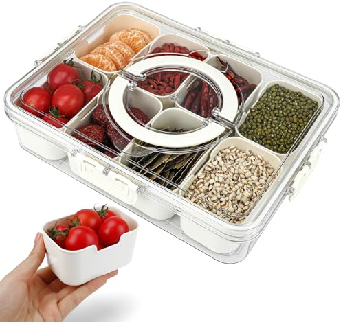 CERISIAANN Snackschale mit Deckel Abnehmbare Snackteller Snackbox Organizer Rechteckig Snackschalen Snackbox mit 8 Fächern für Gewürzlagerbehälter SüßIgkeiten Veggie Keks Nüsse Obst Desserts