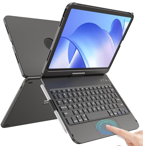 aMZCaSE for iPad 10th 2022/A16 11th Generation 2025(10.9/11 inch) Case with Keyboard Case,Touch for 10/11th Generation Case -360° Rotatable&Pencil Holder,UK Layout (Darkness)