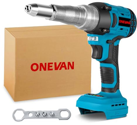 ONEVAN riveteuse à batterie, 20,000N pistolet a rivet electrique pour Makita 18V, course 18 mm, sans balais, riveteuse automatique sans fil pour rivets aveugles 2.4-5.0 mm (sans batterie)