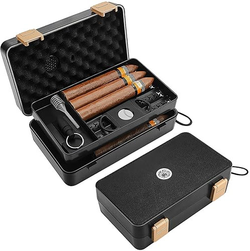 Humidor per sigari da viaggio, custodia portatile a doppio strato con accessori per sigari, kit umidificatore e tagliasigari, cedro spagnolo e supporto per sigari, impermeabile, indeformabile, idea