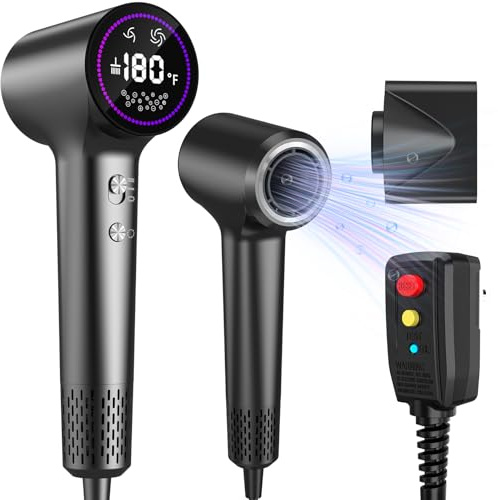 Hair Dryer ，Ionic Hair Dryers for Women/Man,110, 000 RPM Professional HD Display High-Speed Blow Dryer, Fast Drying Cool&Hot Air Hair Dryer,400 Million Plasma Low Noise Hairdryer with Magnetic Nozzle
