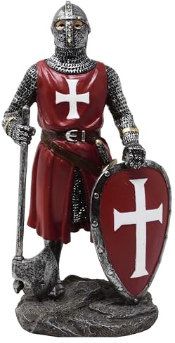 Croix de chevalier rouge/blanc avec hache de combat et bouclier – Figurine, médiévale, décoration