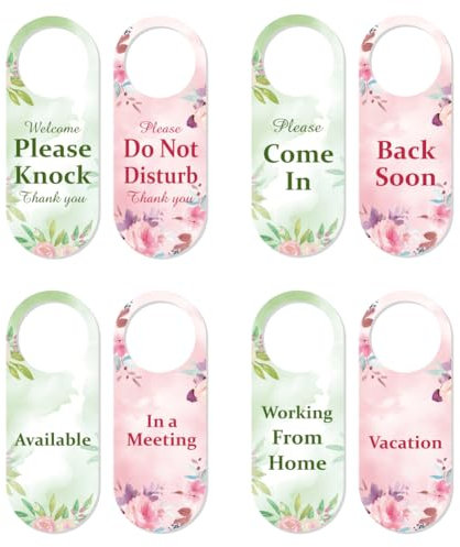 GOMAKERER 4 panneau de Suspension de Porte Ne Pas Déranger 4 styles Panneau D'Affichage Double Face en PVC de Style Floral avec Inscription Bienvenue Veuillez Frapper pour Bureau Maison