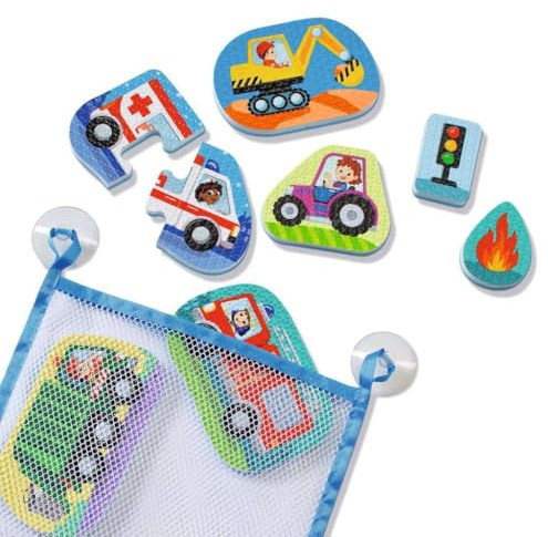 Ravensburger 12034121 Play+ Bade-Puzzle: Fahrzeuge, Outdoor- & Badespielzeug, Spielzeug ab 1 Jahre, inklusive praktischer Netztasche, Badewannenspielzeug