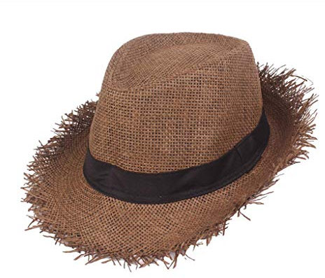 Strohhut Gärtner, Strohhut Herren Damen, geflochten ausgefranst Sommerhut Damen Herren Sonnenhut Strandhut Hawaii Hut - ideal für den Urlaub am Strand Garten oder Sommer Partys (01 Brown, One Size)
