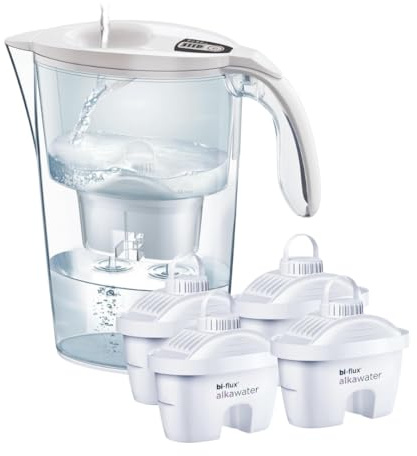 LAICA Stream Line Caraffa Filtrante - 2,3L - Bianca - Timer Digitale - 4 Filtri bi-flux alkawater Inclusi, Aumenta l'Alcalinità dell’Acqua di Rete Fino a +1,5 pH** - Made in Italy
