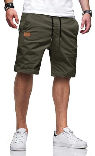 TARAINYA Linneshorts för män, bomull, med elastiskt band, fritidsshorts för män, sommar, lediga, lätta, med fickor, D mörkgrön, XL