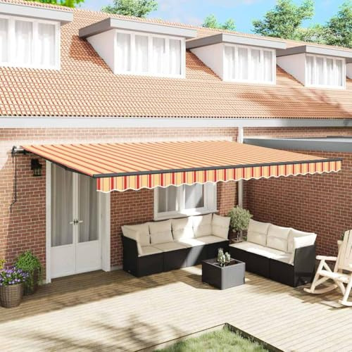 Mokuyary Infällbar markis gul och orange 500 x 350 cm tyg klämmarkis balkongmarkis solskydd för fönster balkong terrass trädgård
