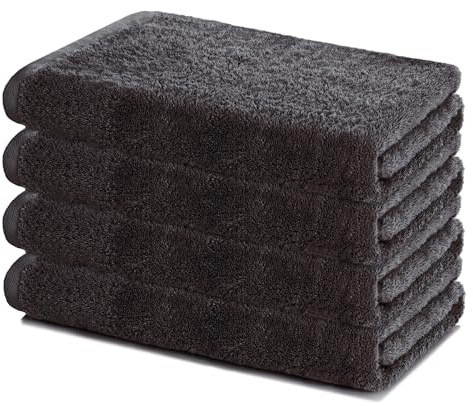 Lavea® Juego de 4 Toallas de Ducha de 60 x 120 cm, Suaves y absorbentes de 100% algodón, con Certificado Öko-Tex, con Trabillas para Colgar, Lavables a 60 Grados, Toallas de baño Wellness - Antracita