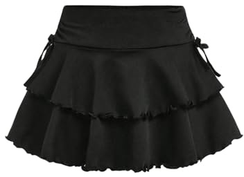 GORGLITTER Girls Ruffle Mini Skorts High Waisted Tie Side Short Skirts | Tiered Going Out Skirt, Layered Hem, Summer Skorts, Gothic Skirts for Girls, Going Out, Halloween