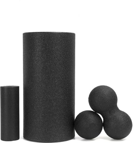 Set de 4 Rodillos de Masaje Muscular, Rodillos para Fascia, 30cm+15cm + Bolas 8cm+16cm, para Yoga, Fitness y Relajación, 4 Colores Disponibles (C)