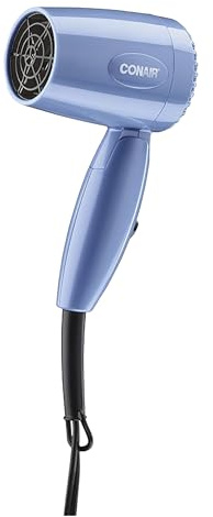 Conair Travel Hair Dryer, 1600W Compact Dual Voltage Blow Dryer with Folding Handle, Blue, 124NL​