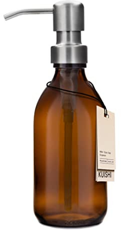 Bottiglie per pompa Kuishi in vetro marrone da 250 ml con pompa in acciaio inossidabile in argento, dispenser di sapone riutilizzabile ecologico, elegante decorazione per il bagno
