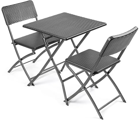 CHRISTOW Bistro Table and Chairs Set 2 Seater Rattan Effect Folding Patio Furniture (2ft)