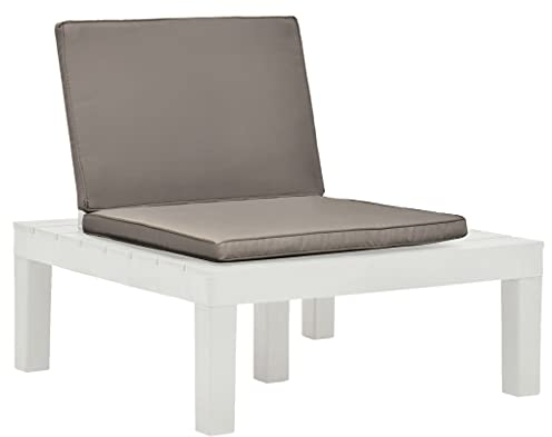 vidaXL Tumbona de Jardín con Cojín Plástico Mueble Asiento Banco Lounge Casa Terraza Patio de Interior o Exterior al Aire Libre Blanco