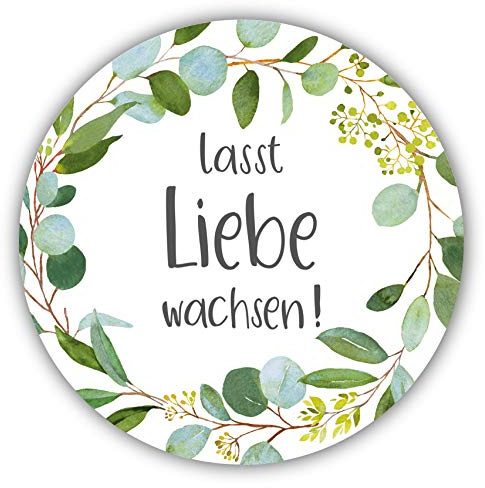 40 Sticker Aufkleber Lasst Liebe wachsen Botanical weiß mit Blätter-Ranke Blätter-Kranz grün Zubehör Gastgeschenke Hochzeit Selbstgemachtes Geburtstag Taufe Konfirmation & Kommunion Tisch-Deko