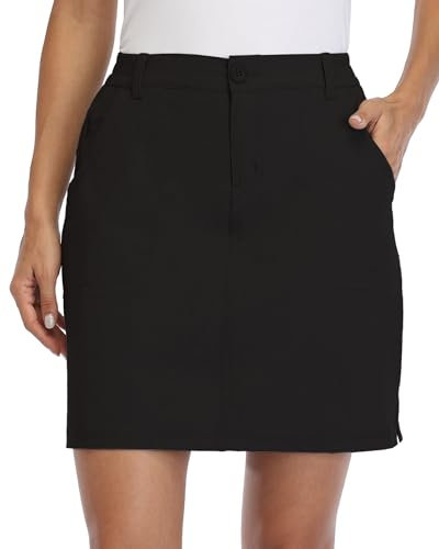 WILLIT Damen Skort Sportrock Golfrock Freizeit Rock Skort mit Hose UPF 50+ Schnelltrockner Outdoor Wandern mit Taschen Schwarz L