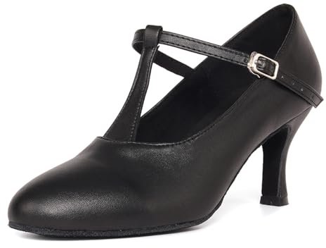 YKXLM Chaussures de Danse Femmes Lanière en T Valse Chaussure Bout Fermé Professions de Danse De Salon Tango Salsa,Talon 7.5cm,Noir,EU 36