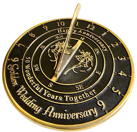 NauticalMart 50th Anniversary Sundial Garden Decor, Modern Style, Eco-friendly Recycled Aluminum, 8-inch Diameter
