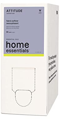 ATTITUDE Fabric Softener with Essential Oils, Vegan, Plant and Mineral-Based Ingredients, HE, Bulk Refill, 80 Loads, Geranium and Lemongrass, 2 L