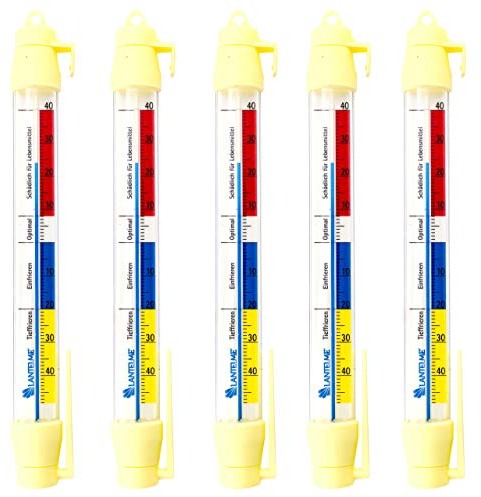 Lantelme Set di 5 termometri per frigorifero, temperatura da -45 °C a 40 °C, da appendere | 21 cm di lunghezza, termometro per congelatore (5)
