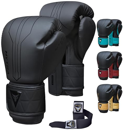 Mytra Fusion Boxhandschuhe Im Lieferumfang von Free Hand Wraps enthalten Box Handschuhe MMA Training Muay Thai Handschuhe Männer & Damen Kickbox Handschuhe (10-oz, Black)