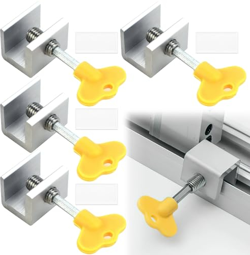 Serrure Fenetre Coulissante, 4PCS Serrures pour Fenêtres Coulissantes, Bloque Porte Coulissante Verrou Fenêtre Réglable Bloque - Sécurité Renforcée en Alliage d'Aluminium pour Vos Fenêtres (4PCS)