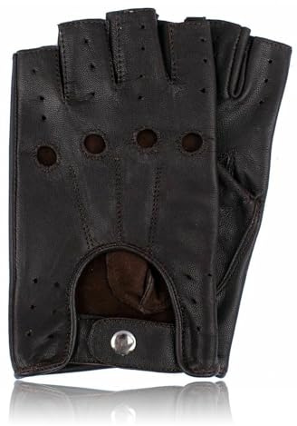 COLOURLINX Unisex herr damer fingerlösa äkta läderhandskar körning cykling gym motorcykel rullstolshandskar halvfinger utomhus sport cyklist handskar (mörkbrun, M)