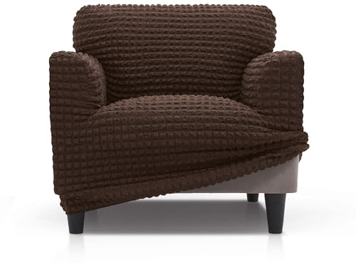FAVERTI® Funda Sillón Súper Elástica Universal de 70 a 110 cm | Modelo BUFALI | Marrón | Funda Ideal para Cualquier Forma de sillón | Protector de Calidad de Tejido Jacquard 3D Tacto algodón