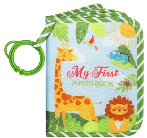 Lanpn Baby Photo Album Holds 17 6x4 Pictures, My First Soft Cloth Family Photo Book with Name Card Name Tag Stickers, Fabric Kid Memory Keepsake Gift for Baby Shower Newborn Toddler Boy Girl (Animal)