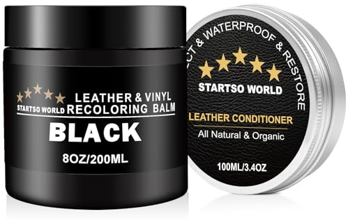 STARTSO WORLD Leder Reparatur Set Schwarz mit Lederfett, 200ml Flüssigleder, Lederfarbe, Lederpflege Auto, Leder- & Vinyl-Reparaturset für Möbel, Couchen, Sofas, Autositze, Schuhe