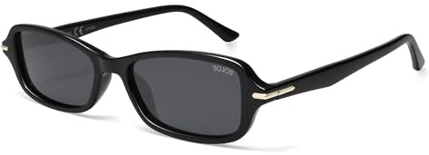 SOJOS Occhiali da sole retrò polarizzati rettangolari sottili da donna e da uomo vintage in plastica UV400 protezione occhiali da sole per viso largo SJ2376, Nero , s