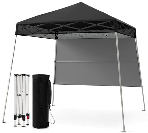 COSTWAY Paviljong 2 x 2 m, pop-up hopfällbar paviljong höjd justerbar med sidovägg och golvkrok, vattentätt och solskydd festtält med ficka, trädgårdspaviljong för trädgård, fest (svart)